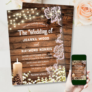 ストリングライト キャンドル＆レース　魅惑のウェディング 招待状