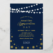 ストリングライト | クライアント評価パーティーのロゴ 箔招待状 (正面)