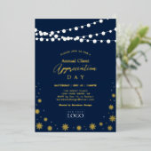 ストリングライト | クライアント評価パーティーのロゴ 箔招待状 (立ち正面)