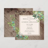 ストリングライト グリーンナリー ラスティック ブライダルシャワー 招待状 (正面/裏面)