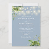 ストリングライト グリーン ダスティーブルー フォト ウェディング 招待状 (正面)