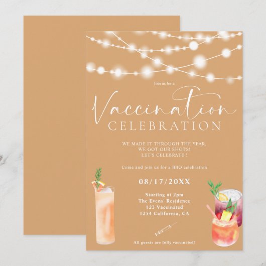 ストリングライト コロナワクチン 接種 お祝い 招待状 (正面/裏面)