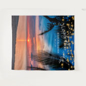 ストリングライト サンセット パームビーチ ウェディング バックドロップ タペストリー (正面(横))