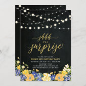 ストリングライト&シャルボードサプライズ誕生日パーティー 招待状 (正面/裏面)