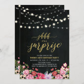 ストリングライト&シャルボードサプライズ誕生日パーティー 招待状 (正面/裏面)
