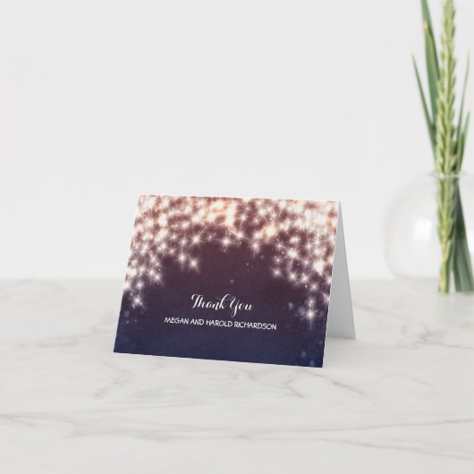 ストリングライト ネイビー 結婚式 お礼 サンキューカード (正面)