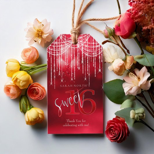 ストリングライト&バルーン甘い16赤ID473 ギフトタグ