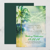 ストリングライト パームツリー ビーチ ウェディング 招待状 (正面/裏面)