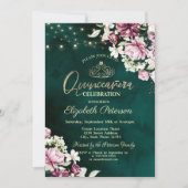 ストリングライト ピンクの花 緑のキンセアニェラ 招待状 (正面)