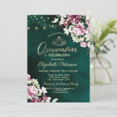 ストリングライト ピンクの花 緑のキンセアニェラ 招待状 (スタンド正面)