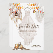 ストリングライト フェザー ボヘミアンマクラメ ランタン ウェディング セーブザデート (正面/裏面)