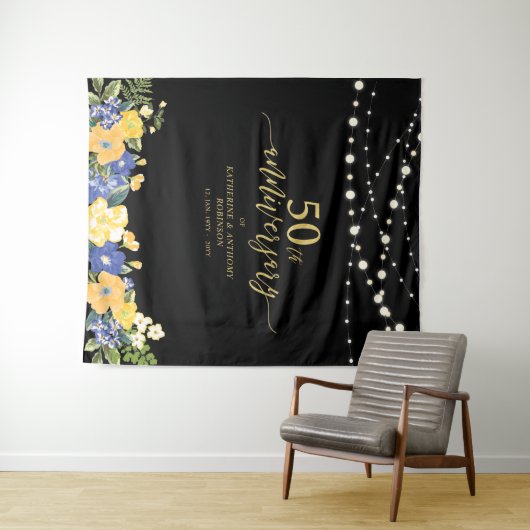 ストリングライト&フラワー結婚ズ50周年 タペストリー (インサイチュ(横))