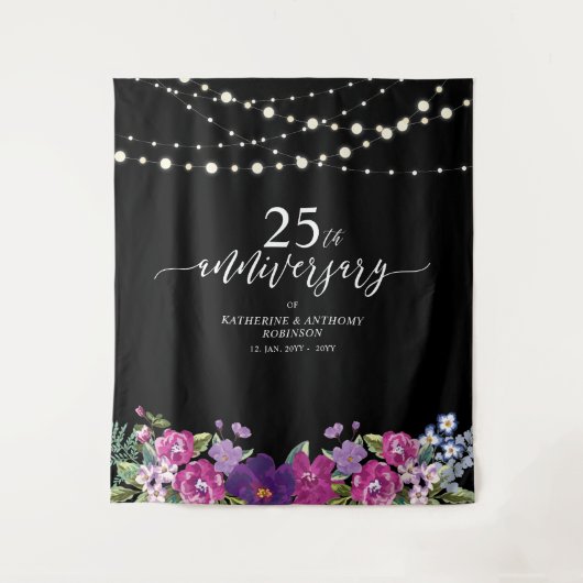 ストリングライト&フラワー 25周年記念ウェディング タペストリー (正面)