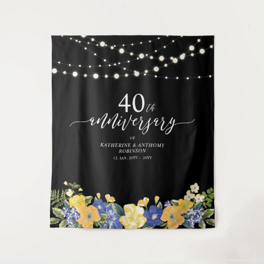 ストリングライト＆フラワー 40周年記念結婚式 タペストリー (正面)