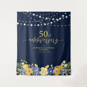 ストリングライト&フラワー 50周年記念 結婚式T タペストリー