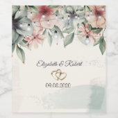 ストリングライト、ブラシストローク、ハート結婚フローラ ワインラベル (シングルラベル)