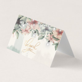 ストリングライト、ブラシストローク、フローラサンキューカード 名刺