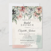ストリングライト、ブラシストローク、フローラブライダルシャワー 招待状 (正面)