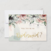 ストリングライト、ブラシストローク、フローラブライドメイドカード 招待状 (正面)