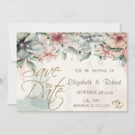 ストリングライト、ブラシストローク、フローラ日付の保存 セーブザデート