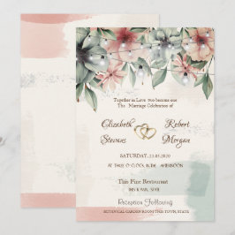 ストリングライト、ブラシストローク、フローラ結婚ズ 招待状