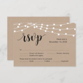 ストリングライト, ブラックフォントカラー, ウェディングRSVPカード エンクロージャーカード (正面/裏面)