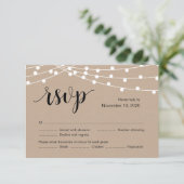 ストリングライト, ブラックフォントカラー, ウェディングRSVPカード エンクロージャーカード (スタンド正面)