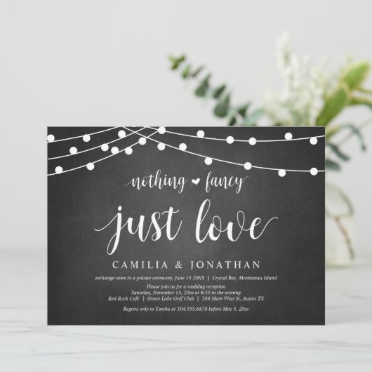 ストリングライト、ブラックボード、ウェディングエロープメントパーティ 招待状 (スタンド正面)