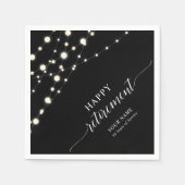 ストリングライト |ブラック&ホワイトのリタイアメントパーティー スタンダードカクテルナプキン (正面)