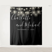 ストリングライト ブラック ホワイト ウェディング フォト 背景 タペストリー (正面)