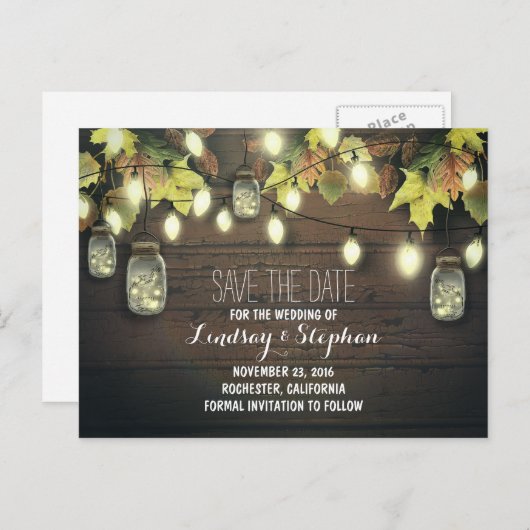 ストリングライト&メイスンジャースrustic日付を保存 案内ポストカード (正面/裏面)