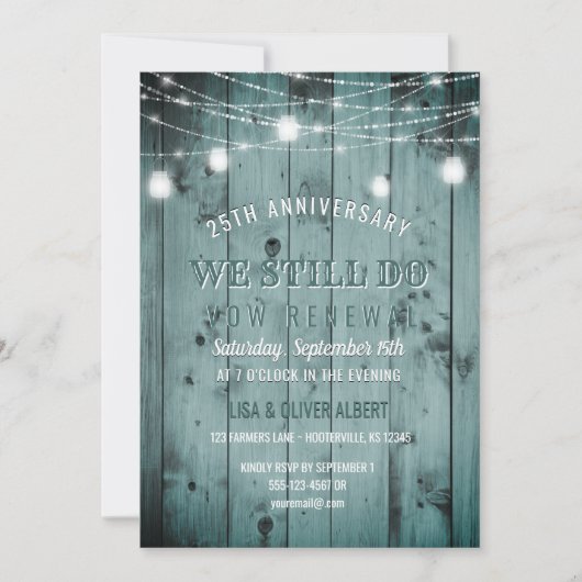 ストリングライト メイソンジャー ラスティック ウッド 誓いの更新 招待状 (正面)