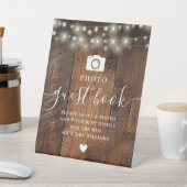 ストリングライト ラスティックウッド バーン フォト ゲストブック 台座サイン (インサイチュ)