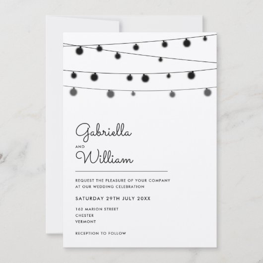 ストリングライト ラスティック ウェディング 招待状 (正面)