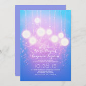 ストリングライト&ランタンライトブルーウェディング招待 招待状 (正面/裏面)