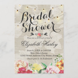 ストリングライト&リネンフローラ結婚ブライダルシャワー 招待状