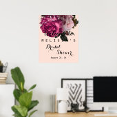 ストリングライト ワインレッドの花 ブライダルシャワー ポスター (ホームオフィス)