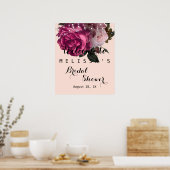 ストリングライト ワインレッドの花 ブライダルシャワー ポスター (キッチン)