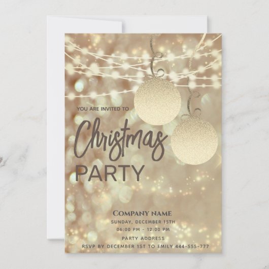 ストリングライト《写真》ぼけ味金ゴールド企業のクリスマスパーティー 招待状 (正面)