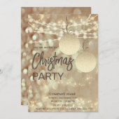ストリングライト《写真》ぼけ味金ゴールド企業のクリスマスパーティー 招待状 (正面/裏面)
