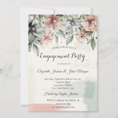 ストリングライト、筆致、フラワールエングagement 招待状 (正面)