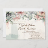 ストリングライト、筆跡、フラワーのウェディング 招待状 (正面)