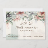 ストリングライト、筆跡、フラワーズ RSVP 招待状 (正面)
