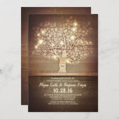 ストリングライト&素朴なツリー婚約パーティ 招待状 (正面/裏面)