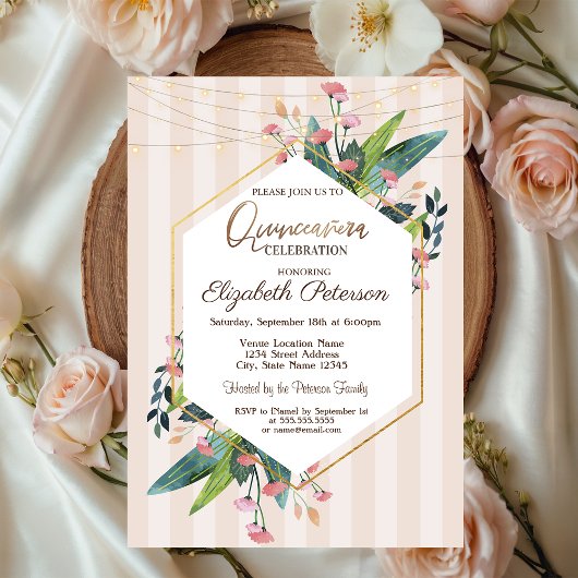 ストリングライト 花柄 ウッド ストライプ キンセアニエラ 招待状