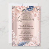 ストリングライト 青い花 ローズゴールドのキンセアニエラ 招待状 (正面)