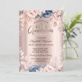 ストリングライト 青い花 ローズゴールドのキンセアニエラ 招待状 (スタンド正面)