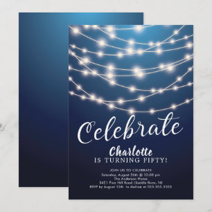 ストリングライト 青 誕生日 招待状