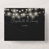 ストリングライト QRコード 黒と白の結婚式 オールインワン招待状 (裏面)