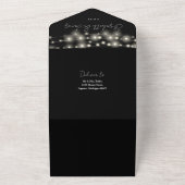 ストリングライトQRコード白黒結婚の オールインワン招待状 (外側)